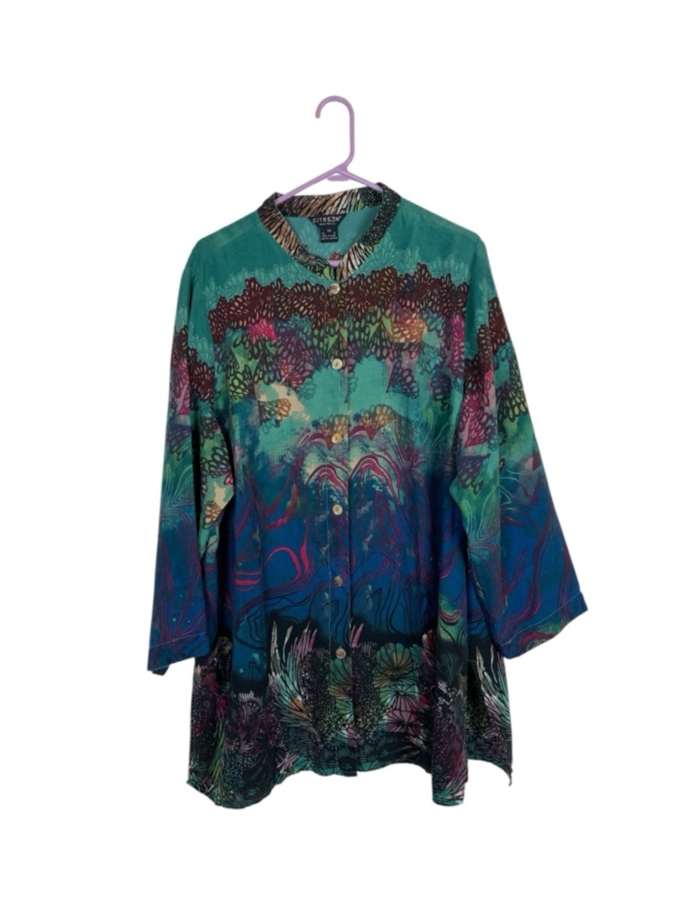 Citron Santa Monica artsy button up tunic blouse size 2x boho chic